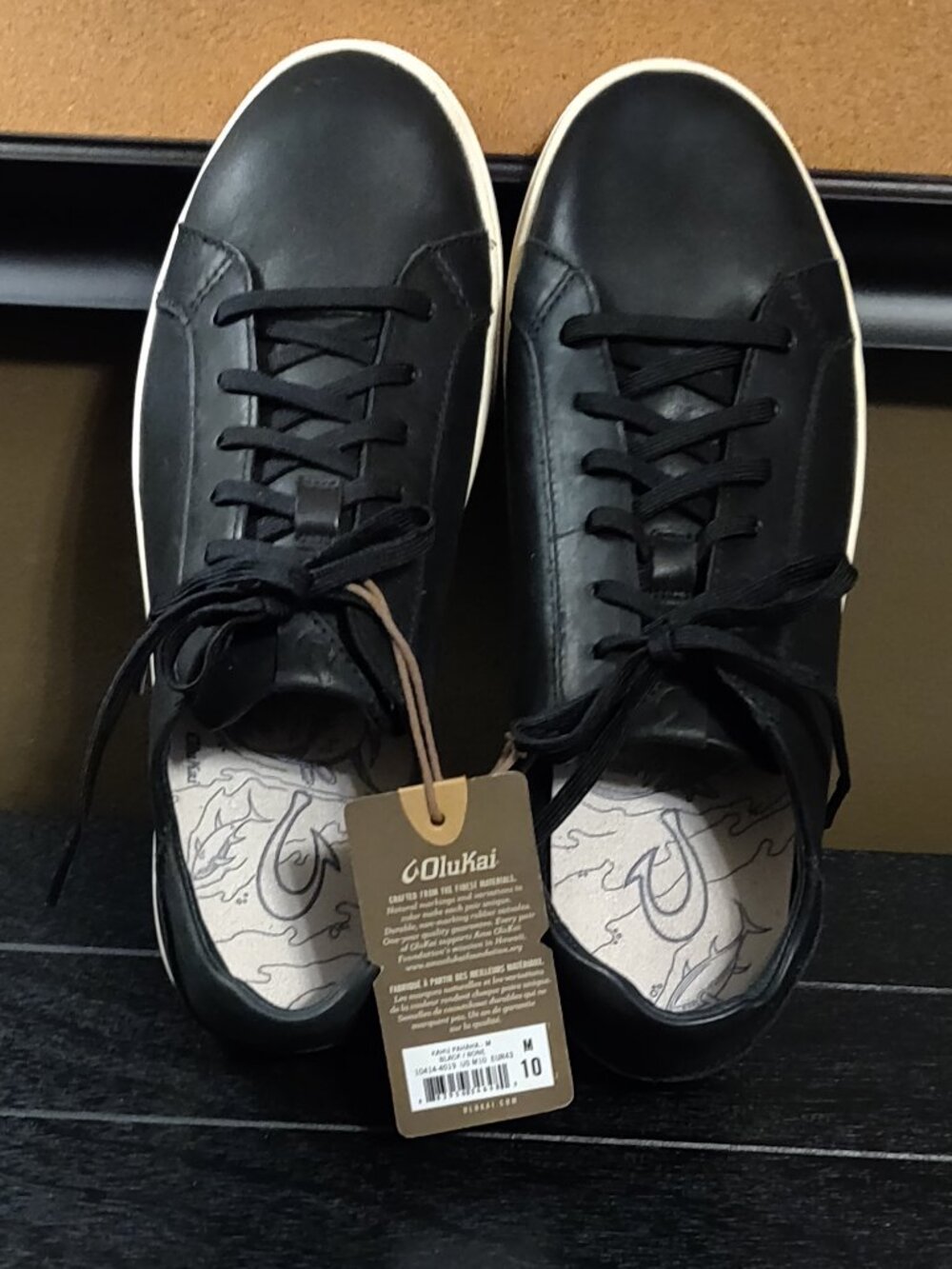 Olukai Kahu Pahaha Black/Bone Leather Shoes Men's US 10 NEW WITH TAGS
